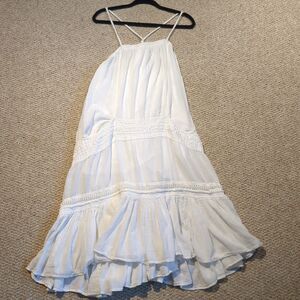 Free People Tiered Midi Dress Womens Medium White Flowy Boho Beachy Ruffled